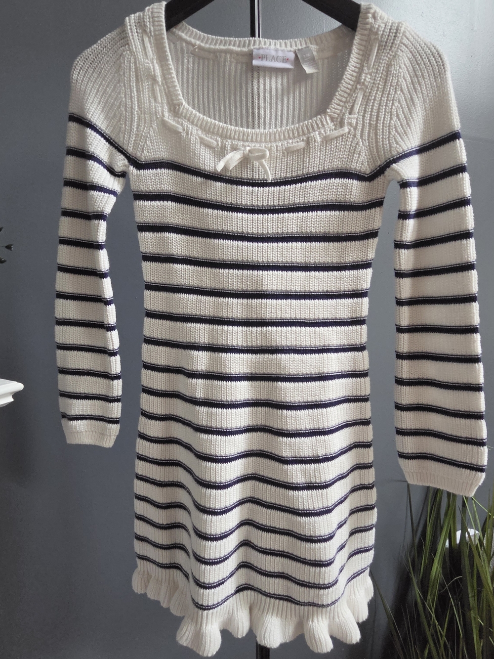 The Children's Place Cream and Navy Striped Knit Dress
